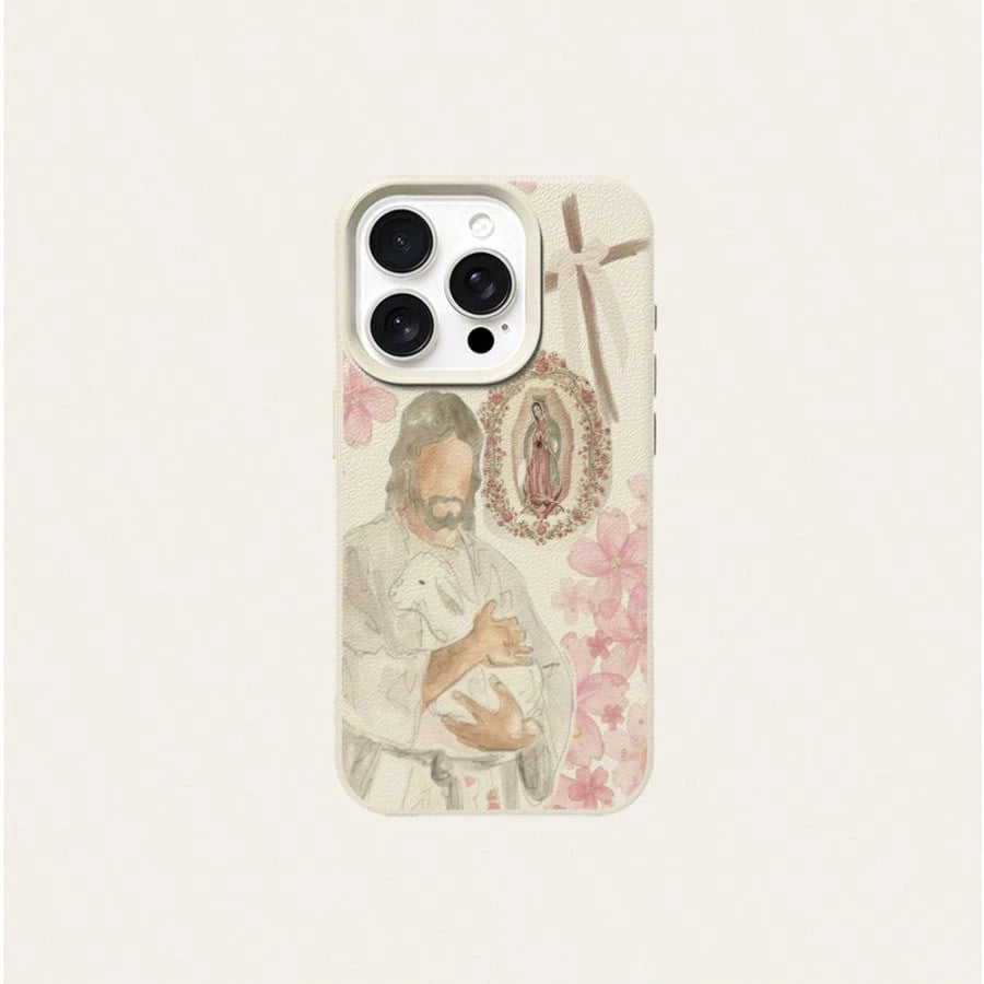 Religious Mythological Figure TPU Material 1pc Religious Icon Soft Sakura Pattern Phone Case Compatible With Iphone 17 Pro Max/17/16 Pro Max/15/13/12/11, S20 FE/A15/S24/A55, Note 11/12/13 Pro, Full-Bo