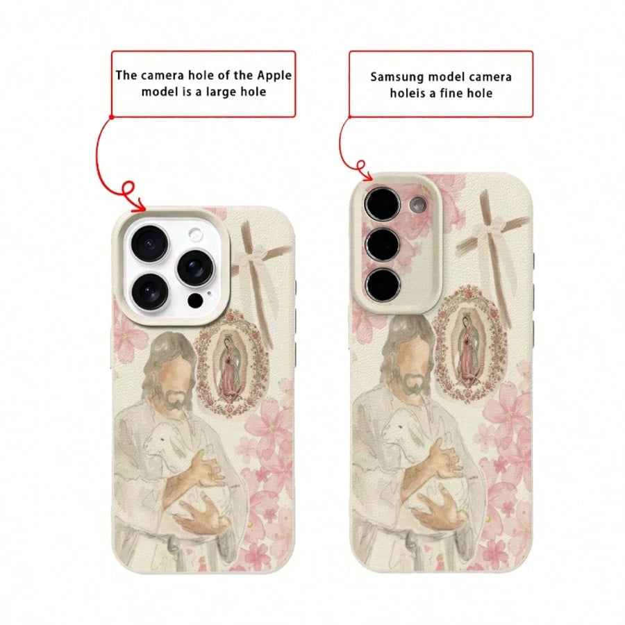 Religious Mythological Figure TPU Material 1pc Religious Icon Soft Sakura Pattern Phone Case Compatible With Iphone 17 Pro Max/17/16 Pro Max/15/13/12/11, S20 FE/A15/S24/A55, Note 11/12/13 Pro, Full-Bo