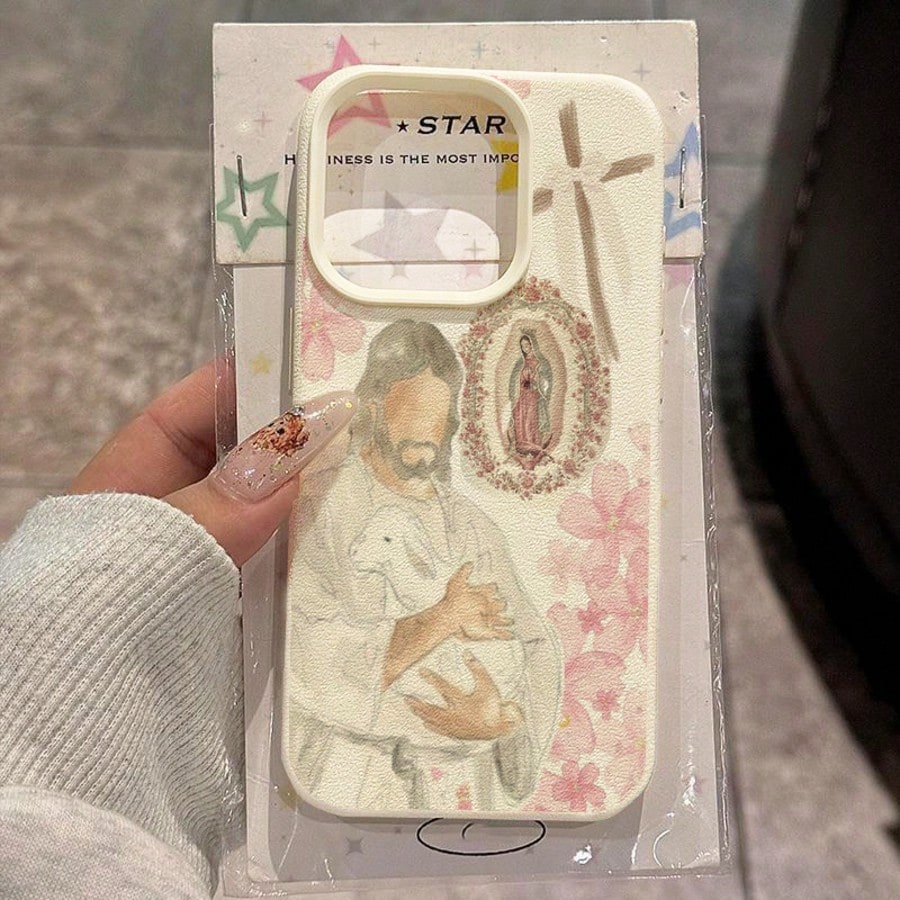 Religious Mythological Figure TPU Material 1pc Religious Icon Soft Sakura Pattern Phone Case Compatible With Iphone 17 Pro Max/17/16 Pro Max/15/13/12/11, S20 FE/A15/S24/A55, Note 11/12/13 Pro, Full-Bo