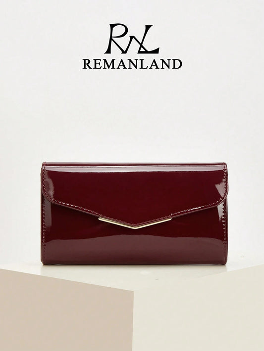 REMANLAND Women's Glossy PU Envelope Clutch Bag, Elegant Evening Handbag, Minimalist Formal Purse For Wedding Party, Date Night & Banquet