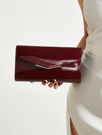 REMANLAND Women's Glossy PU Envelope Clutch Bag, Elegant Evening Handbag, Minimalist Formal Purse For Wedding Party, Date Night & Banquet