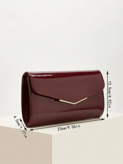 REMANLAND Women's Glossy PU Envelope Clutch Bag, Elegant Evening Handbag, Minimalist Formal Purse For Wedding Party, Date Night & Banquet