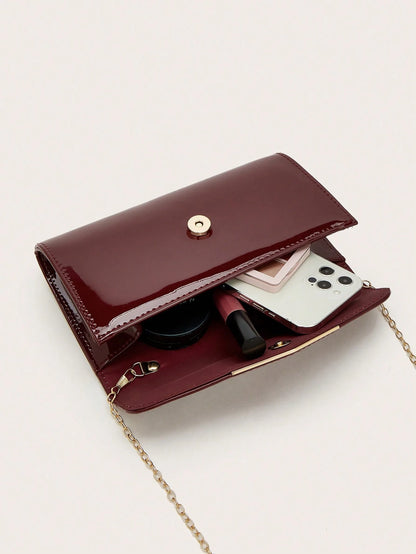 REMANLAND Women's Glossy PU Envelope Clutch Bag, Elegant Evening Handbag, Minimalist Formal Purse For Wedding Party, Date Night & Banquet