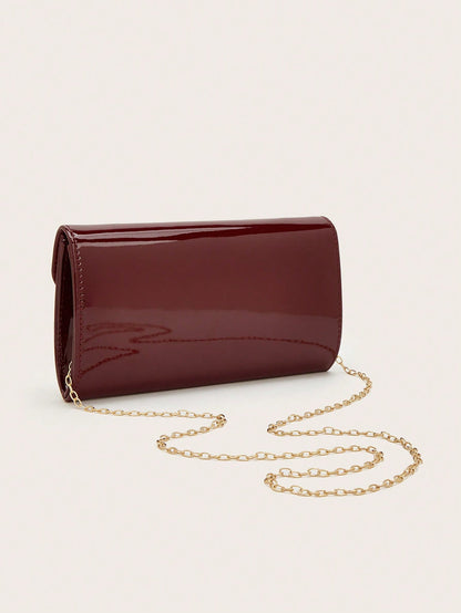REMANLAND Women's Glossy PU Envelope Clutch Bag, Elegant Evening Handbag, Minimalist Formal Purse For Wedding Party, Date Night & Banquet