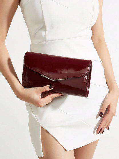 REMANLAND Women's Glossy PU Envelope Clutch Bag, Elegant Evening Handbag, Minimalist Formal Purse For Wedding Party, Date Night & Banquet