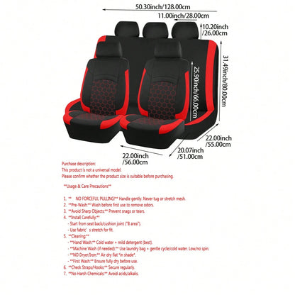 REMAX 9pcs Car Seat Covers Set, Compatible With Airbags, Universal Fit Seat Cushions, Auto Accessories, New Football Quilted Design, For Women, Full Car Seat Cover Set