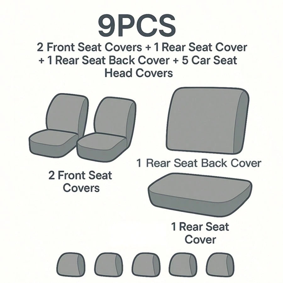 REMAX 9pcs Car Seat Covers Set, Compatible With Airbags, Universal Fit Seat Cushions, Auto Accessories, New Football Quilted Design, For Women, Full Car Seat Cover Set
