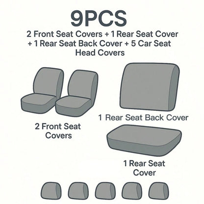REMAX 9pcs Car Seat Covers Set, Compatible With Airbags, Universal Fit Seat Cushions, Auto Accessories, New Football Quilted Design, For Women, Full Car Seat Cover Set