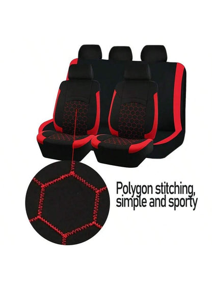 REMAX 9pcs Car Seat Covers Set, Compatible With Airbags, Universal Fit Seat Cushions, Auto Accessories, New Football Quilted Design, For Women, Full Car Seat Cover Set