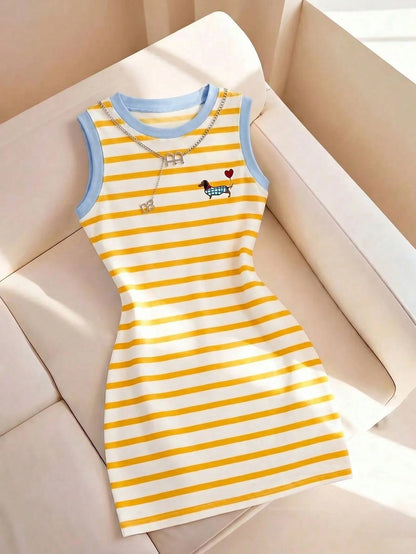 Resyla New Fashion Versatile Striped Print Camisole Dress For Women