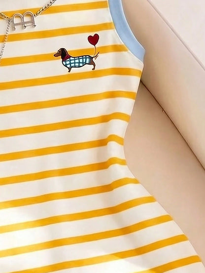 Resyla New Fashion Versatile Striped Print Camisole Dress For Women