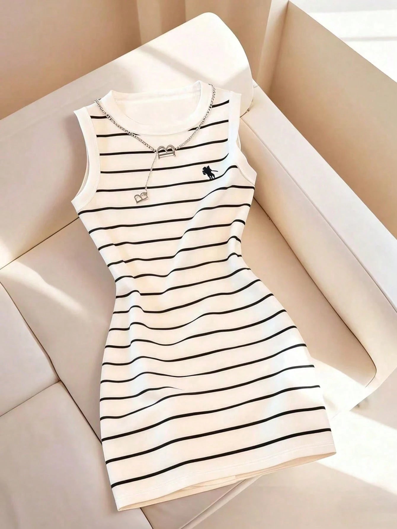 Resyla New Fashion Versatile Striped Print Camisole Dress For Women