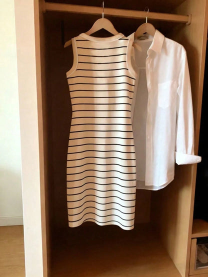 Resyla New Fashion Versatile Striped Print Camisole Dress For Women