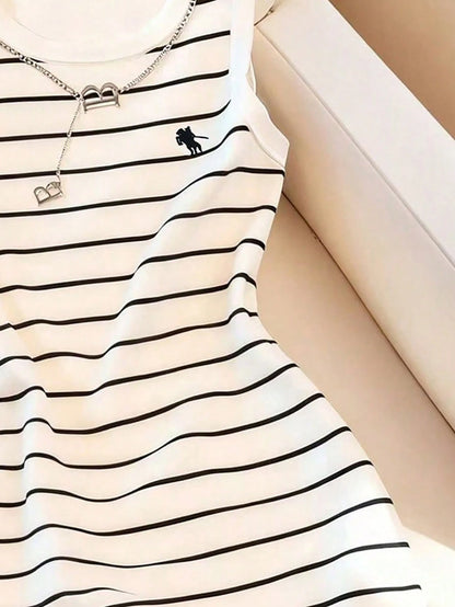 Resyla New Fashion Versatile Striped Print Camisole Dress For Women