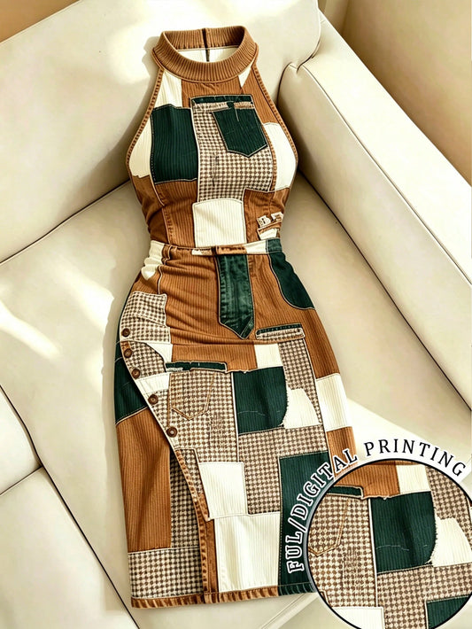 Resyla New Simulation Print Regular Women's Halter Neck Dress