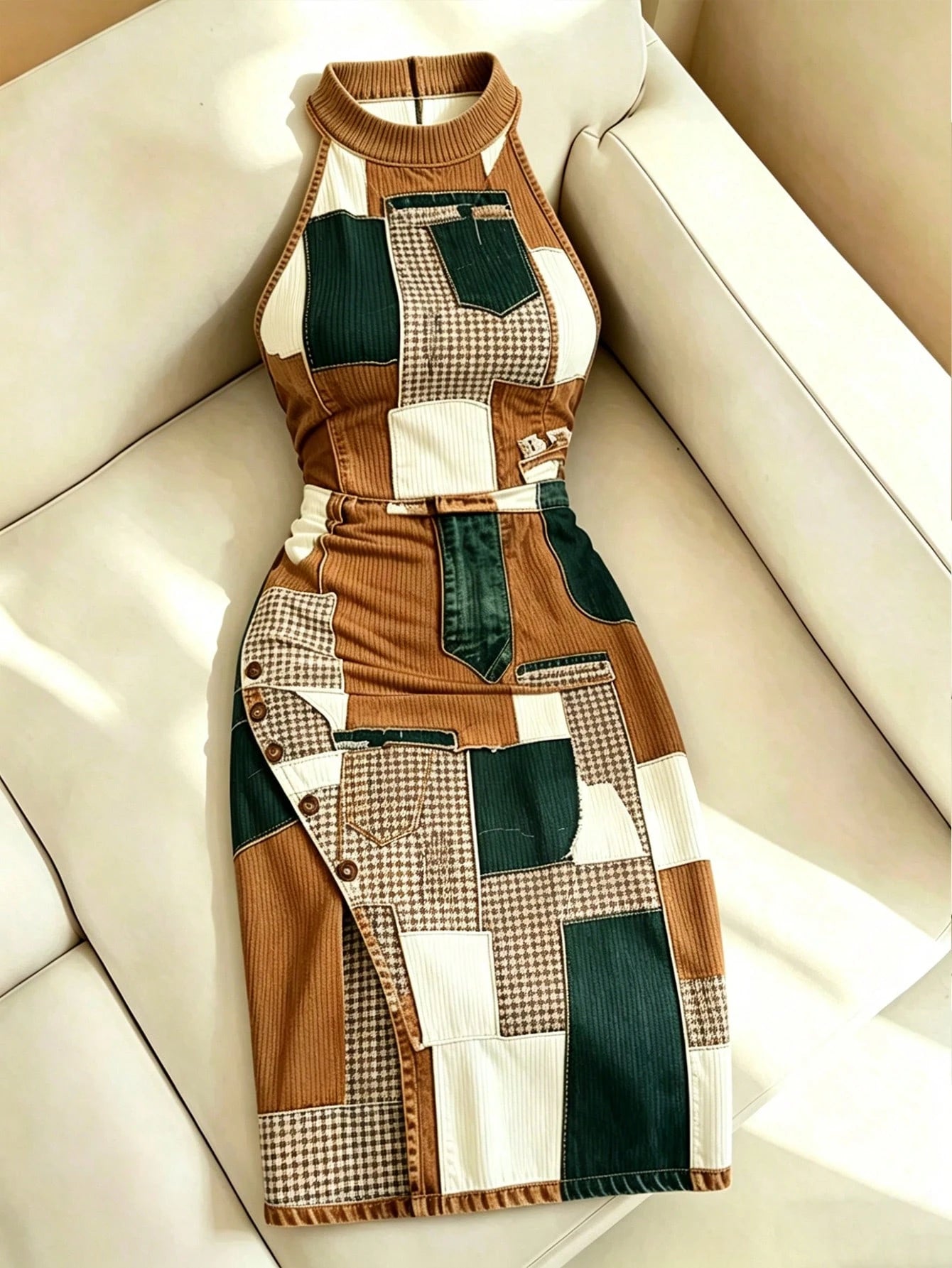 Resyla New Simulation Print Regular Women's Halter Neck Dress