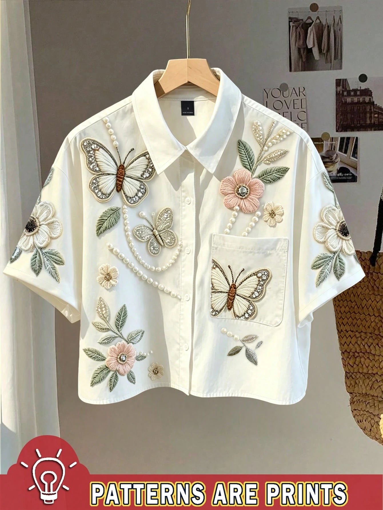 Resyla Plus Size Women's Vacation Butterfly Floral Print Pocket Short Sleeve Top