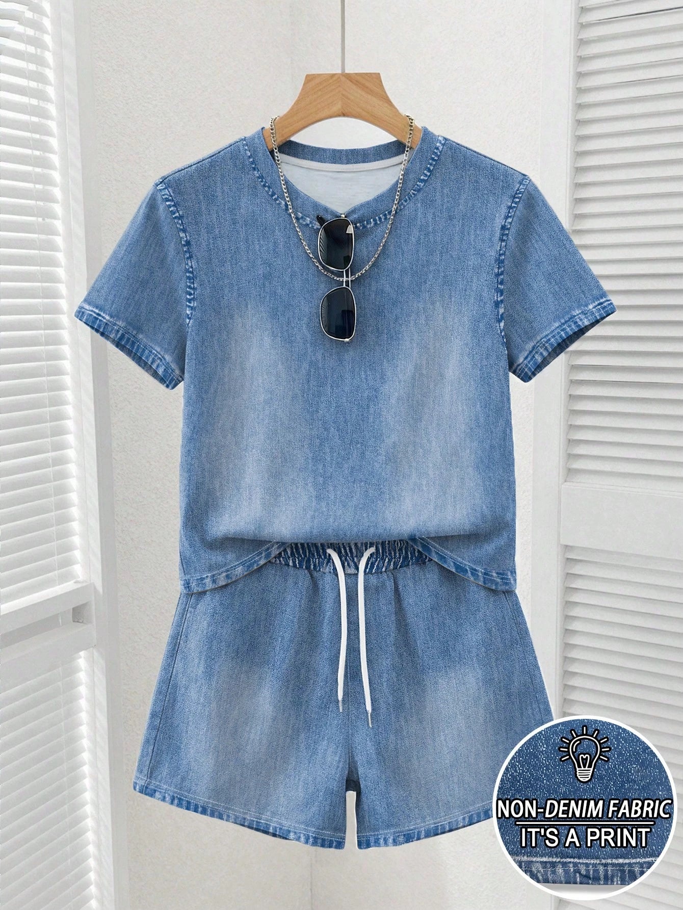 Resyla Women's 2-Piece Set, Round Neck Short Sleeve T-Shirt And Shorts, Loose Fit Casual Outfit, Suitable For Daily Wear And Date Occasions, Summer Women's Clothing Set, Latest Women's Apparel