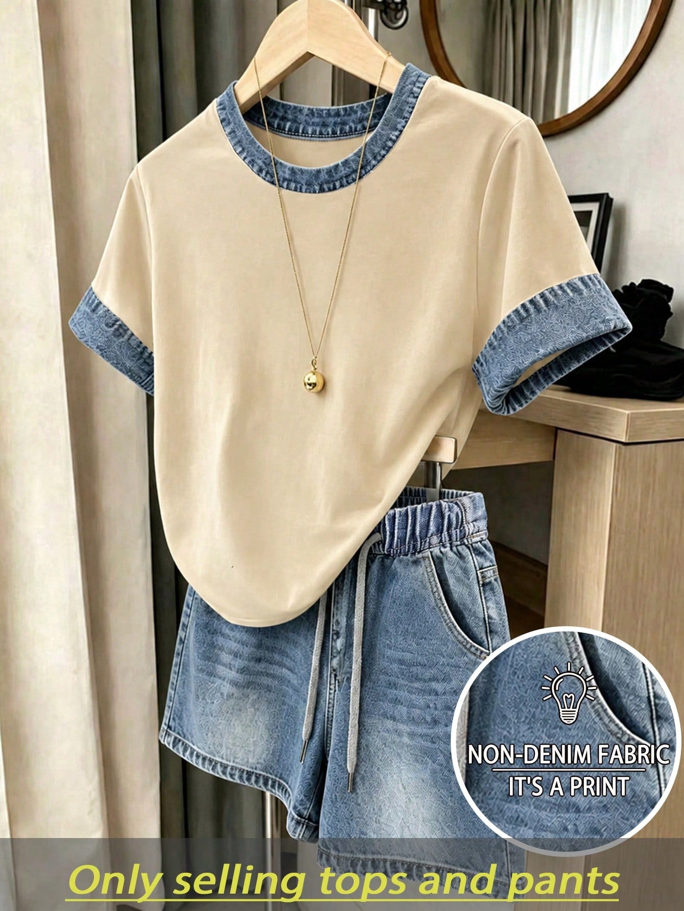 Resyla Women's 2-Piece Set, Round Neck Short Sleeve T-Shirt And Shorts, Loose Fit Casual Outfit, Suitable For Daily Wear And Date Occasions, Summer Women's Clothing Set, Latest Women's Apparel