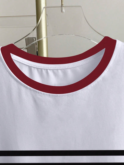 Resyla Women's Colorblock Striped Graphic Print Short Sleeve Casual Round Neck T-Shirt