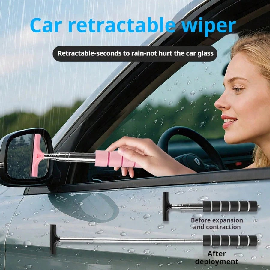 Retractable Car Rearview Mirror Windshield Wiper, Mini Car Window Cleaning Squeegee