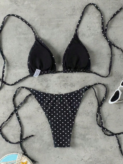 Retro Blue & Green Striped Spaghetti Strap Tie Bikini Set, Sexy Push-Up High Waist Fitted 2-Piece Swimsuit, Suitable For Women Summer Vacation