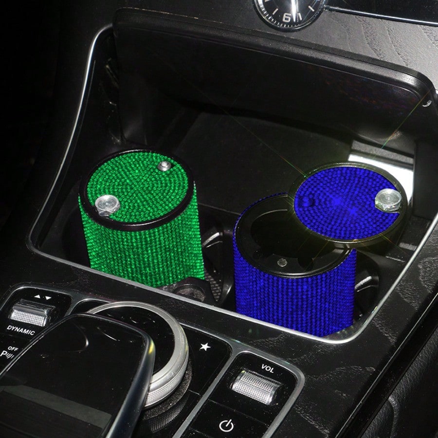 Rhinestone Alloy Car Ashtray, Creative Fireproof Auto Ash Tray With Lid & Universal Car Interior Accessories