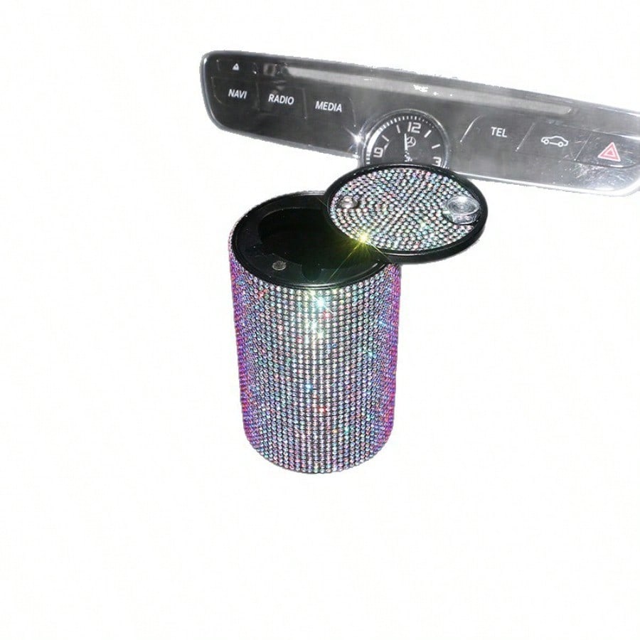 Rhinestone Alloy Car Ashtray, Creative Fireproof Auto Ash Tray With Lid & Universal Car Interior Accessories