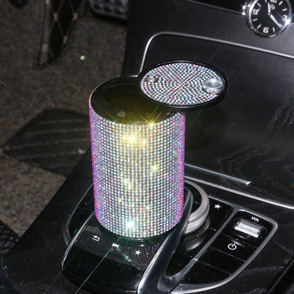 Rhinestone Alloy Car Ashtray, Creative Fireproof Auto Ash Tray With Lid & Universal Car Interior Accessories
