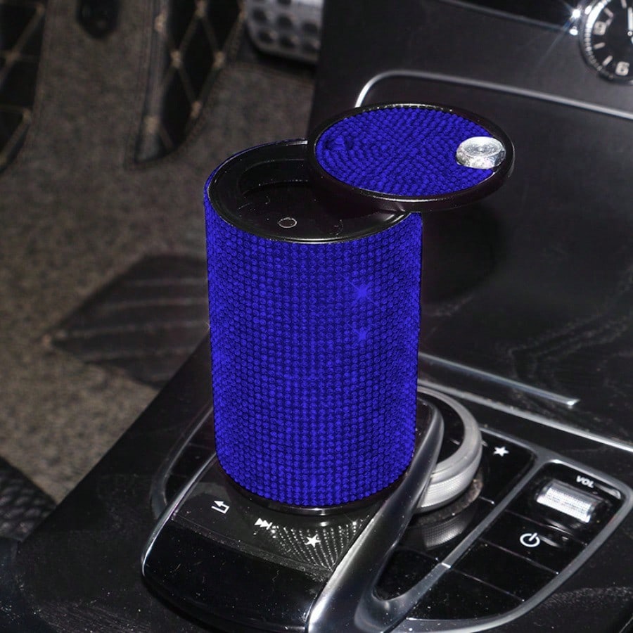 Rhinestone Alloy Car Ashtray, Creative Fireproof Auto Ash Tray With Lid & Universal Car Interior Accessories