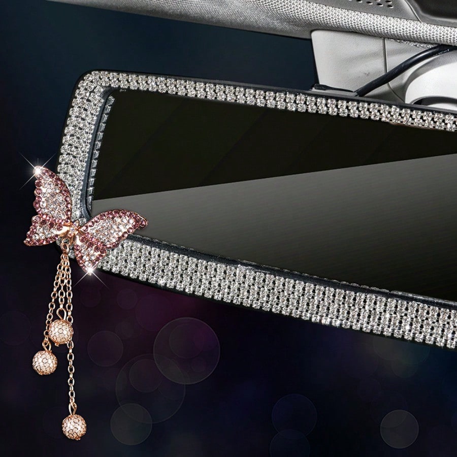 Rhinestone Butterfly Rearview Mirror Pendant, Car Interior Decor & Creative Auto Accessories