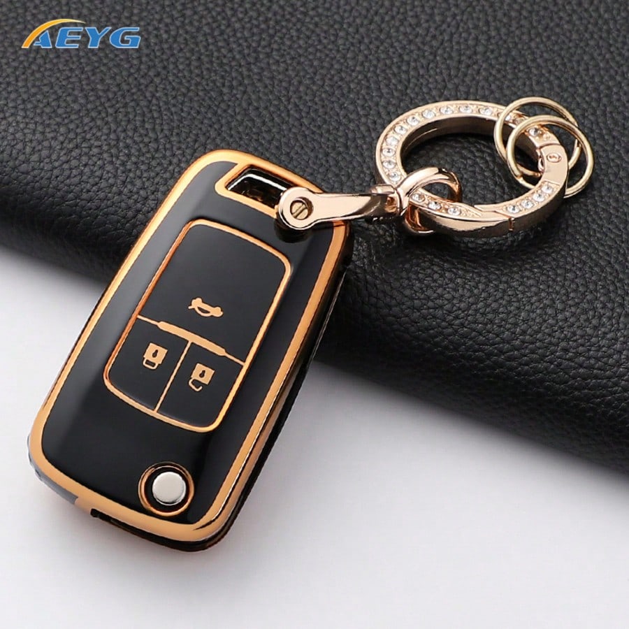 Rhinestone Key Ring Set Soft TPU Car Key Fob Cover Protective Shell Fit For Chevrolet Cruze Aveo Trax Sail Malibu Captiva Opel Vauxhall Astra J Insignia Auto Accessories