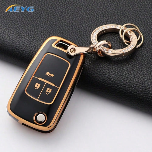 Rhinestone Key Ring Set Soft TPU Car Key Fob Cover Protective Shell Fit For Chevrolet Cruze Aveo Trax Sail Malibu Captiva Opel Vauxhall Astra J Insignia Auto Accessories