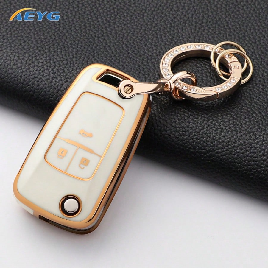 Rhinestone Key Ring Set Soft TPU Car Key Fob Cover Protective Shell Fit For Chevrolet Cruze Aveo Trax Sail Malibu Captiva Opel Vauxhall Astra J Insignia Auto Accessories