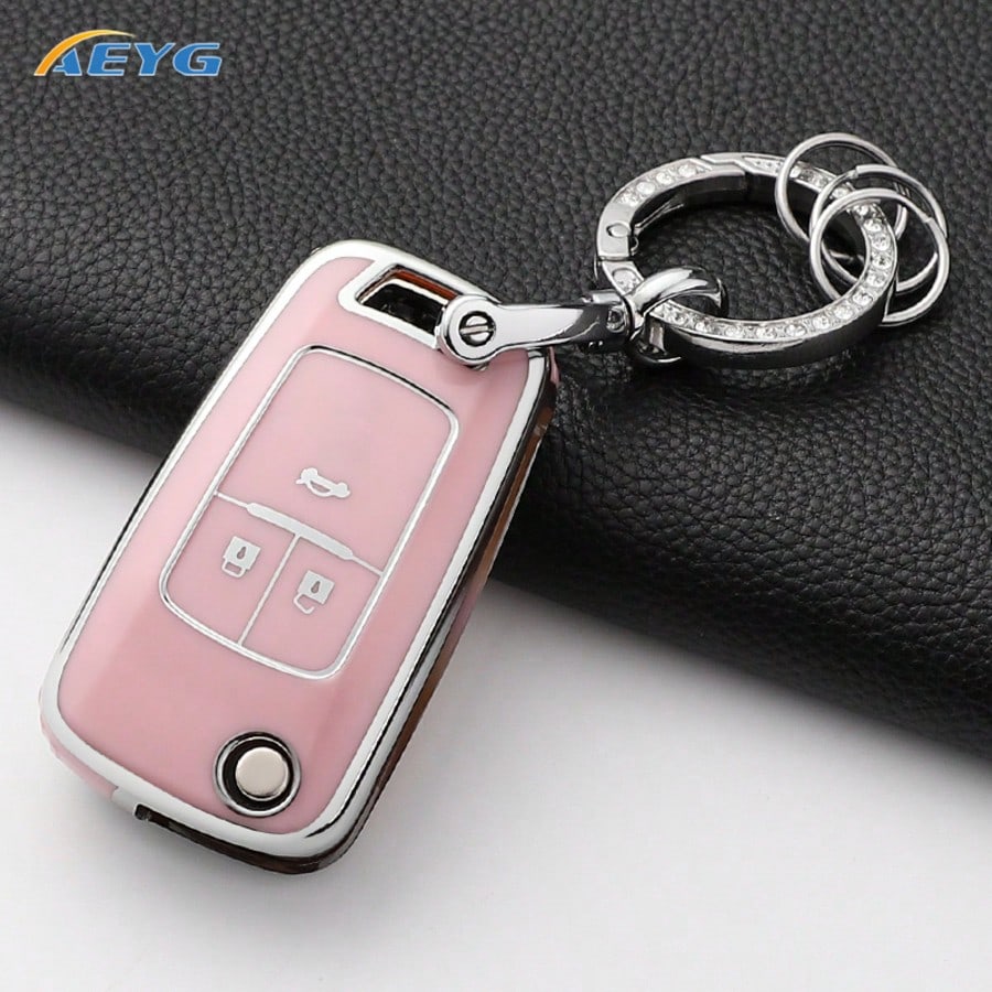 Rhinestone Key Ring Set Soft TPU Car Key Fob Cover Protective Shell Fit For Chevrolet Cruze Aveo Trax Sail Malibu Captiva Opel Vauxhall Astra J Insignia Auto Accessories