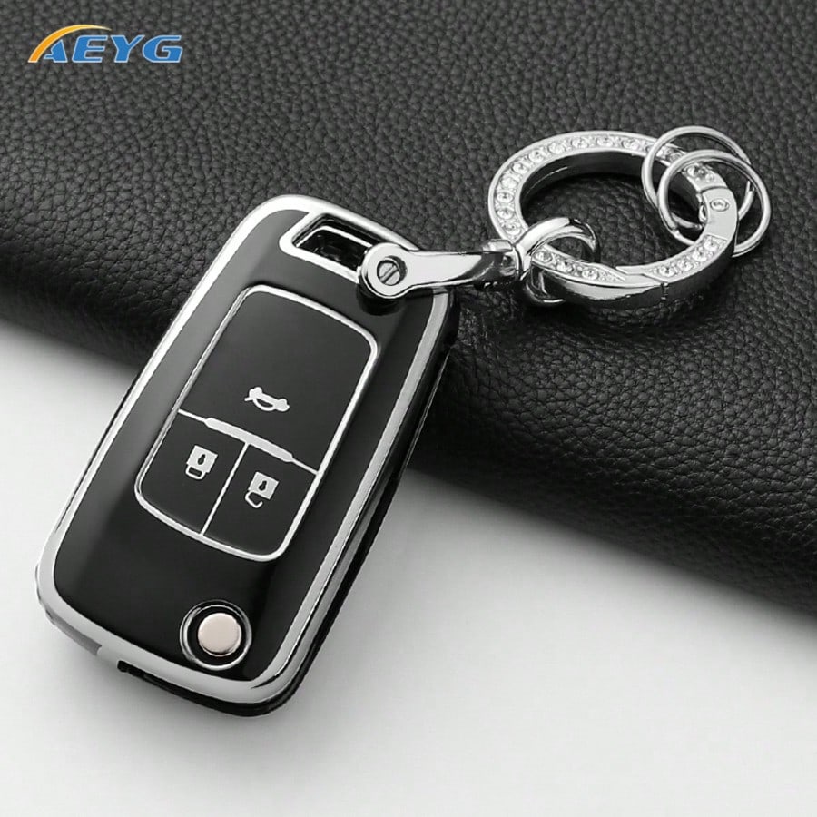 Rhinestone Key Ring Set Soft TPU Car Key Fob Cover Protective Shell Fit For Chevrolet Cruze Aveo Trax Sail Malibu Captiva Opel Vauxhall Astra J Insignia Auto Accessories