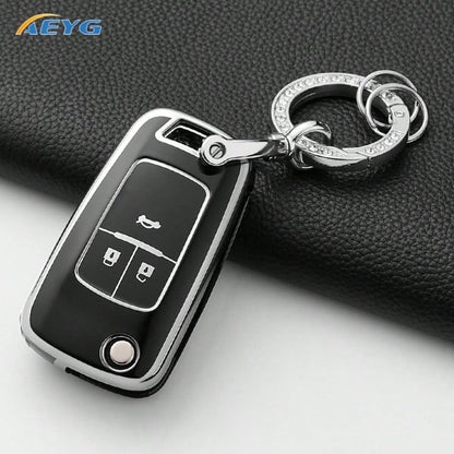 Rhinestone Key Ring Set Soft TPU Car Key Fob Cover Protective Shell Fit For Chevrolet Cruze Aveo Trax Sail Malibu Captiva Opel Vauxhall Astra J Insignia Auto Accessories
