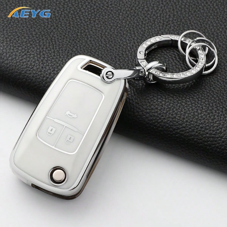 Rhinestone Key Ring Set Soft TPU Car Key Fob Cover Protective Shell Fit For Chevrolet Cruze Aveo Trax Sail Malibu Captiva Opel Vauxhall Astra J Insignia Auto Accessories
