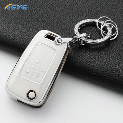 Rhinestone Key Ring Set Soft TPU Car Key Fob Cover Protective Shell Fit For Chevrolet Cruze Aveo Trax Sail Malibu Captiva Opel Vauxhall Astra J Insignia Auto Accessories