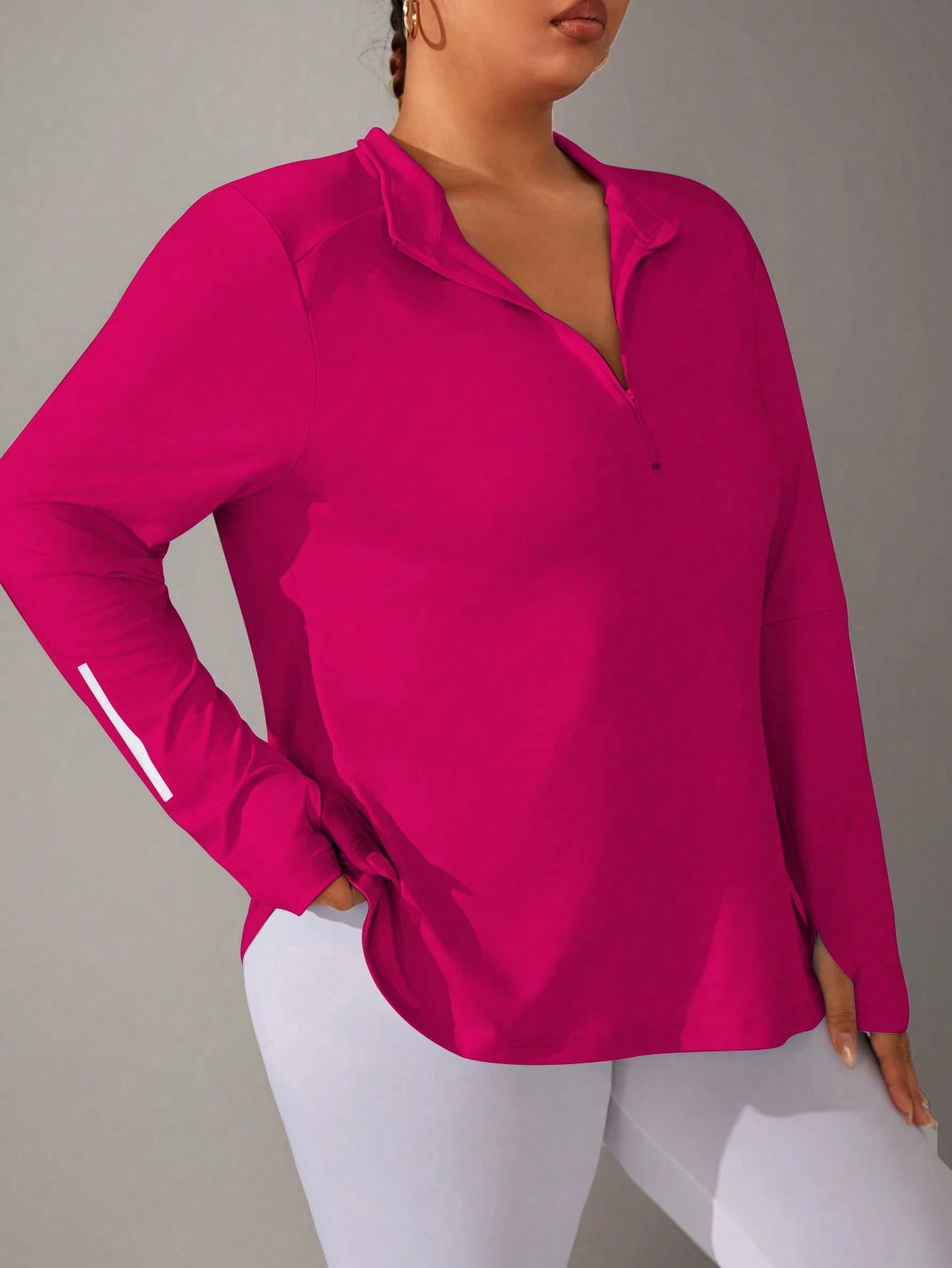Rhythm Era Plus Size Women Striped Zipper Half-Placket Long Sleeve Fleece Sweatshirt Women Clothes Winter