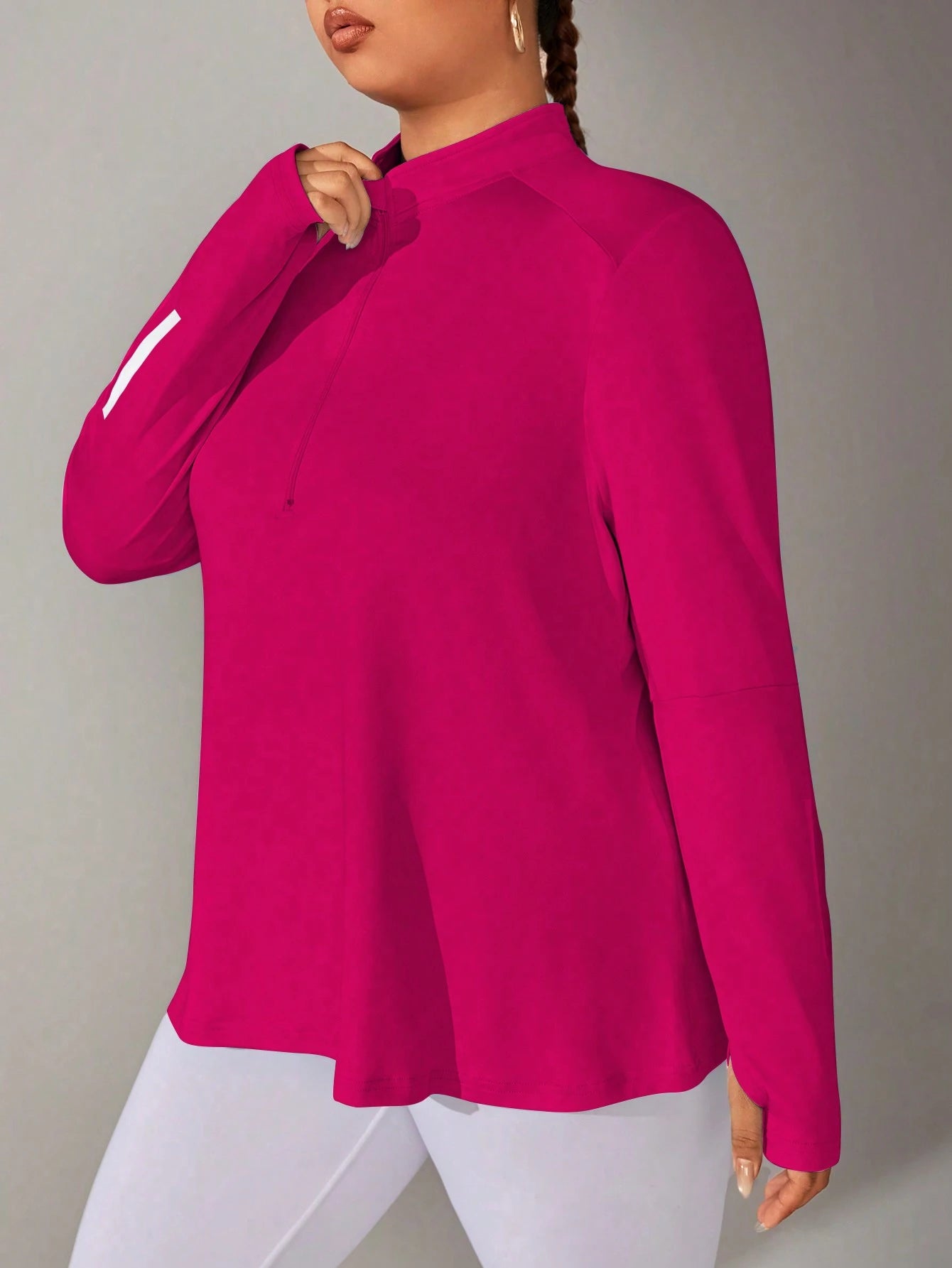 Rhythm Era Plus Size Women Striped Zipper Half-Placket Long Sleeve Fleece Sweatshirt Women Clothes Winter