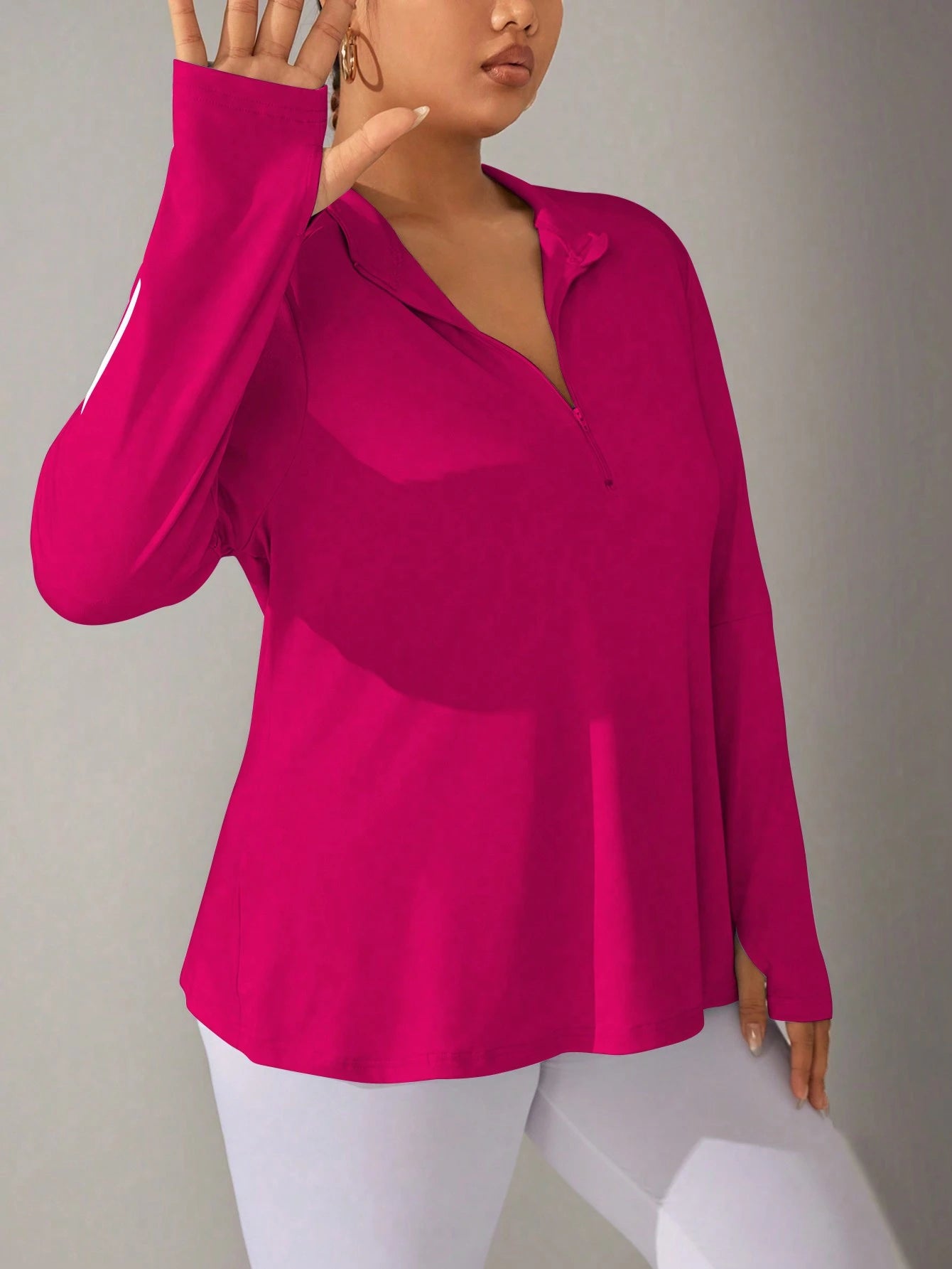 Rhythm Era Plus Size Women Striped Zipper Half-Placket Long Sleeve Fleece Sweatshirt Women Clothes Winter
