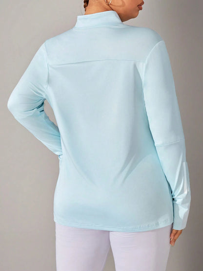 Rhythm Era Plus Size Women Striped Zipper Half-Placket Long Sleeve Fleece Sweatshirt Women Clothes Winter
