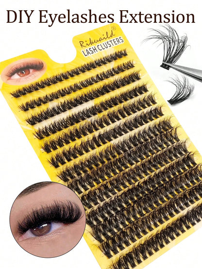 Rikuaild 156PCS DIY Cat Eye Eyelash Fairy Eyelash Wispy Lashes Cluster Spiky Personal Eyelash 10-18mm DIY Eyelash Pack Beginner-Friendly