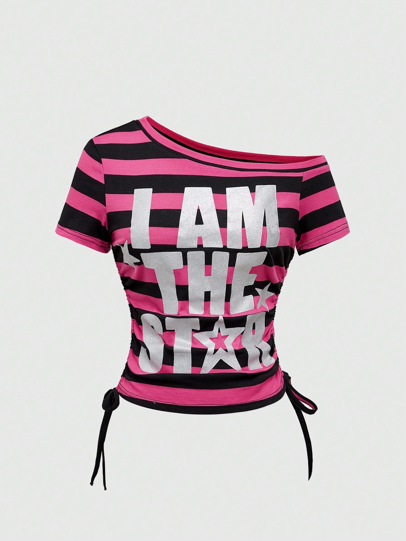 ROMWE Avant Spring/Summer Y2K Kpop Style Colorful Striped Contrast Patchwork T-Shirt