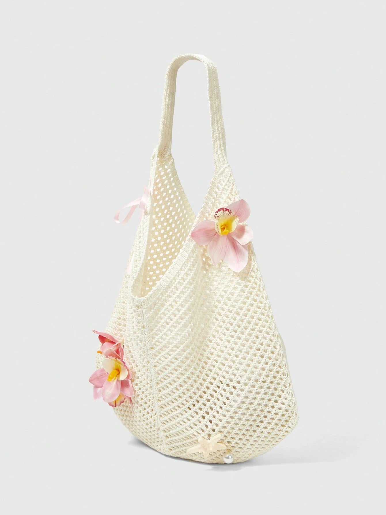 ROMWE Fairycore 1 Set Beige Woven Beach Tote Bag & Accessories, Fashionable Personalized Beach Resort Style Women Tote Bag