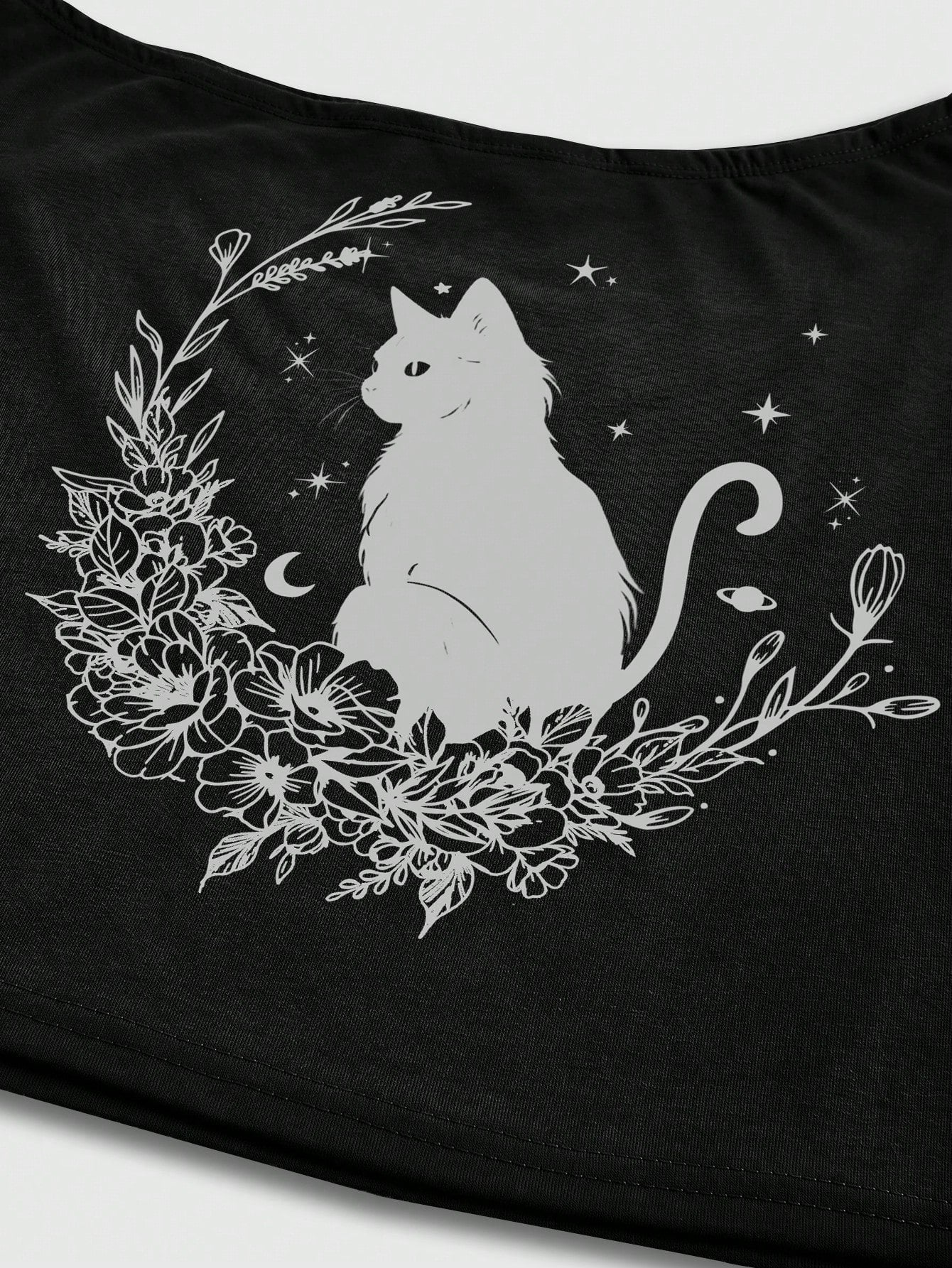 ROMWE Fairycore Plus Size Fashion Cartoon Print Asymmetric Neck T-Shirt