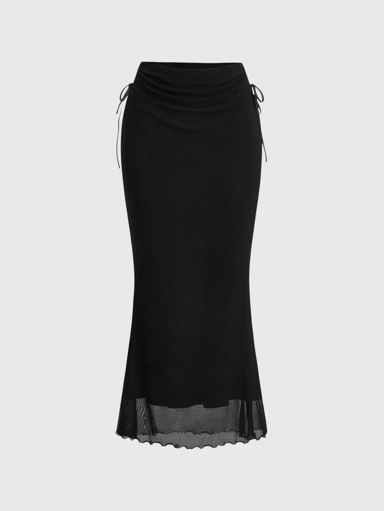 ROMWE Fairycore Solid Color Drawstring Side Slit Mermaid Skirt