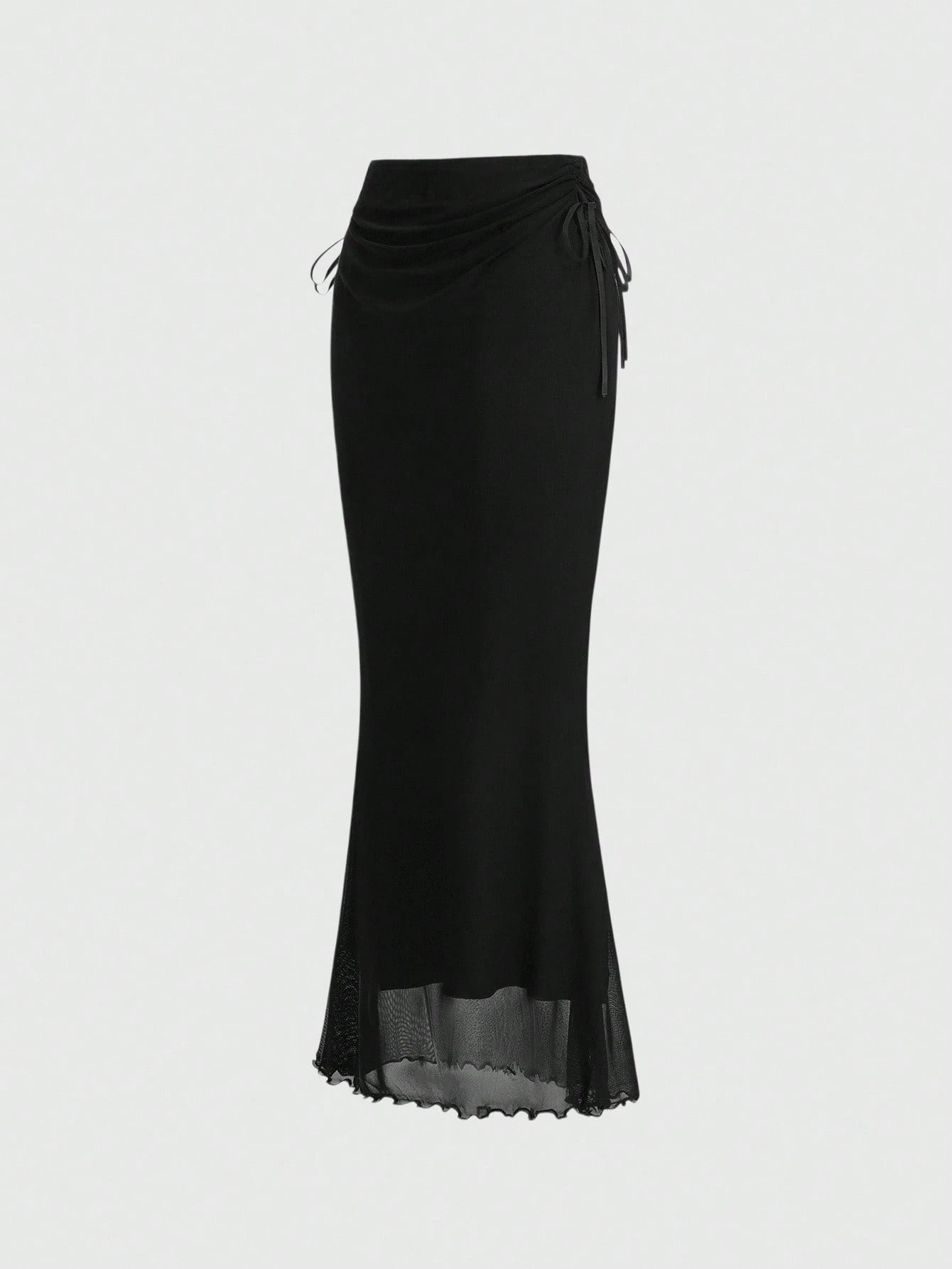 ROMWE Fairycore Solid Color Drawstring Side Slit Mermaid Skirt
