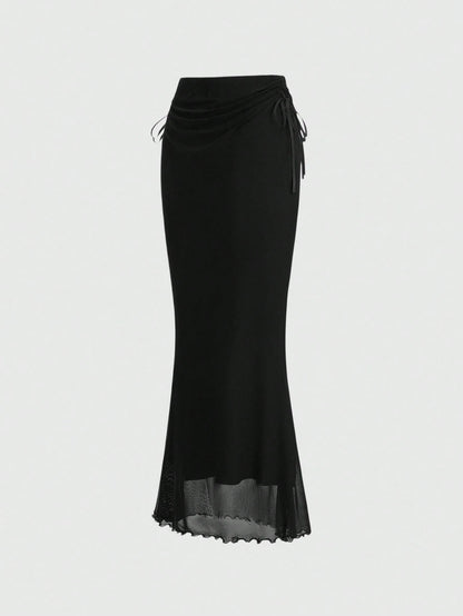 ROMWE Fairycore Solid Color Drawstring Side Slit Mermaid Skirt